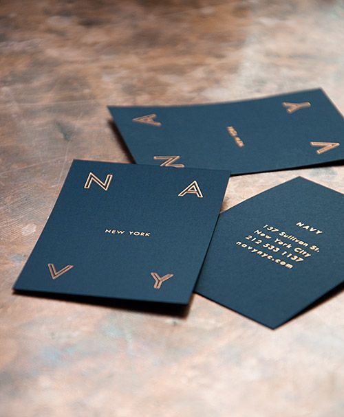 Beautiful copper foil used on Navy cafe&rsquo;s business card.