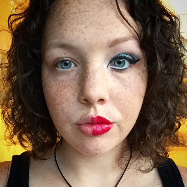 titsmcgheee:  boredpanda:  Women Post Selfies With Half-Made-Up Faces To Fight Makeup