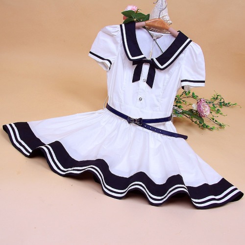 Short-sleeved sailor dress with shirred waist143 CNYS: (For 160CM) Bust 88CM Waist 72-80CM Sleeve Le