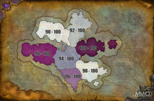 warcraftjournal:Maps of the new leveling zone scaling system.  Basically zones still start at the sa