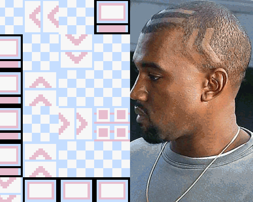 samzilla:lmao kanye’s new haircut look like those panels in rocket hideout that change your directio