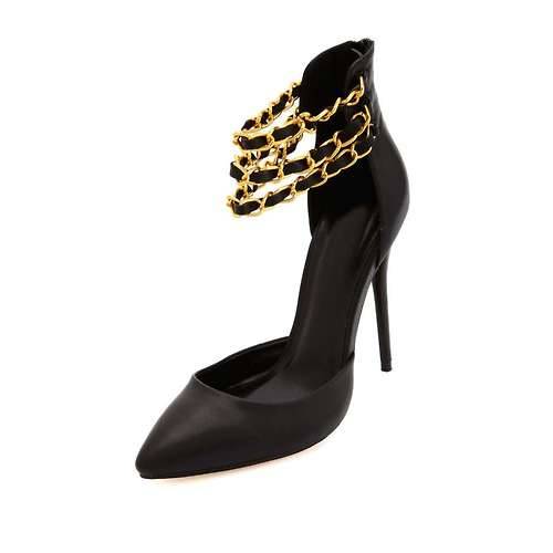 High Heels Blog Ankle Chain Pointed Toe D’Orsay Pumps via Tumblr