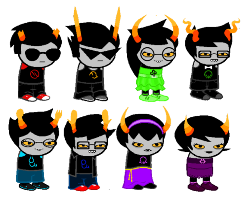 roselalondetrash:Troll Versions of the Homestuck Kids, using the Astrological Signs I made in this p