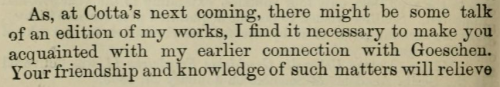 Da bei Cottas nächster wahrscheinlicher Anwesenheit von einer Herausgabe meiner Werke die Rede sein 