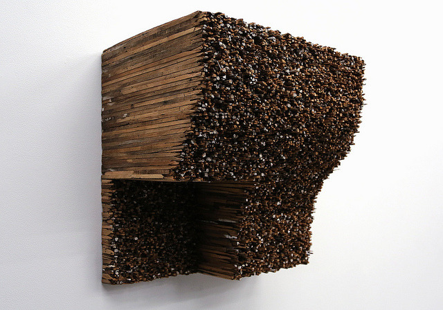 nearlya:  Leonard Drew.Site specific installation, 2012,  Burnt wood, paint, dimensions