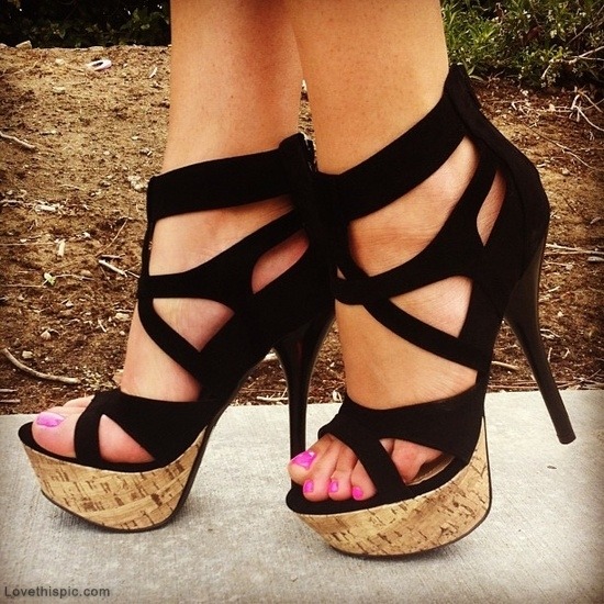 Black strappy high heels