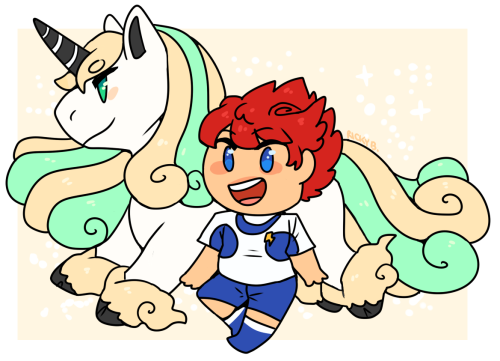 Tenma and his shiny horse, based on his soul beast.