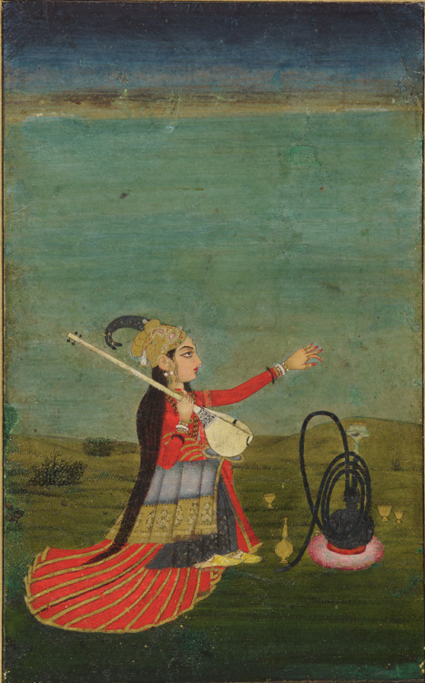 A woman holding a Veena, Mughal, India, 18 century