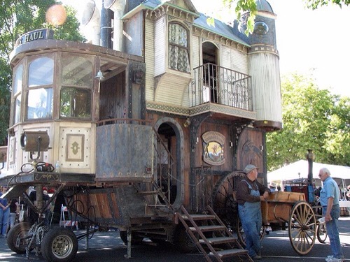 society-surrenders-sobriety:This is the Neverwas Haul. A three story Victorian steampunk house on wh