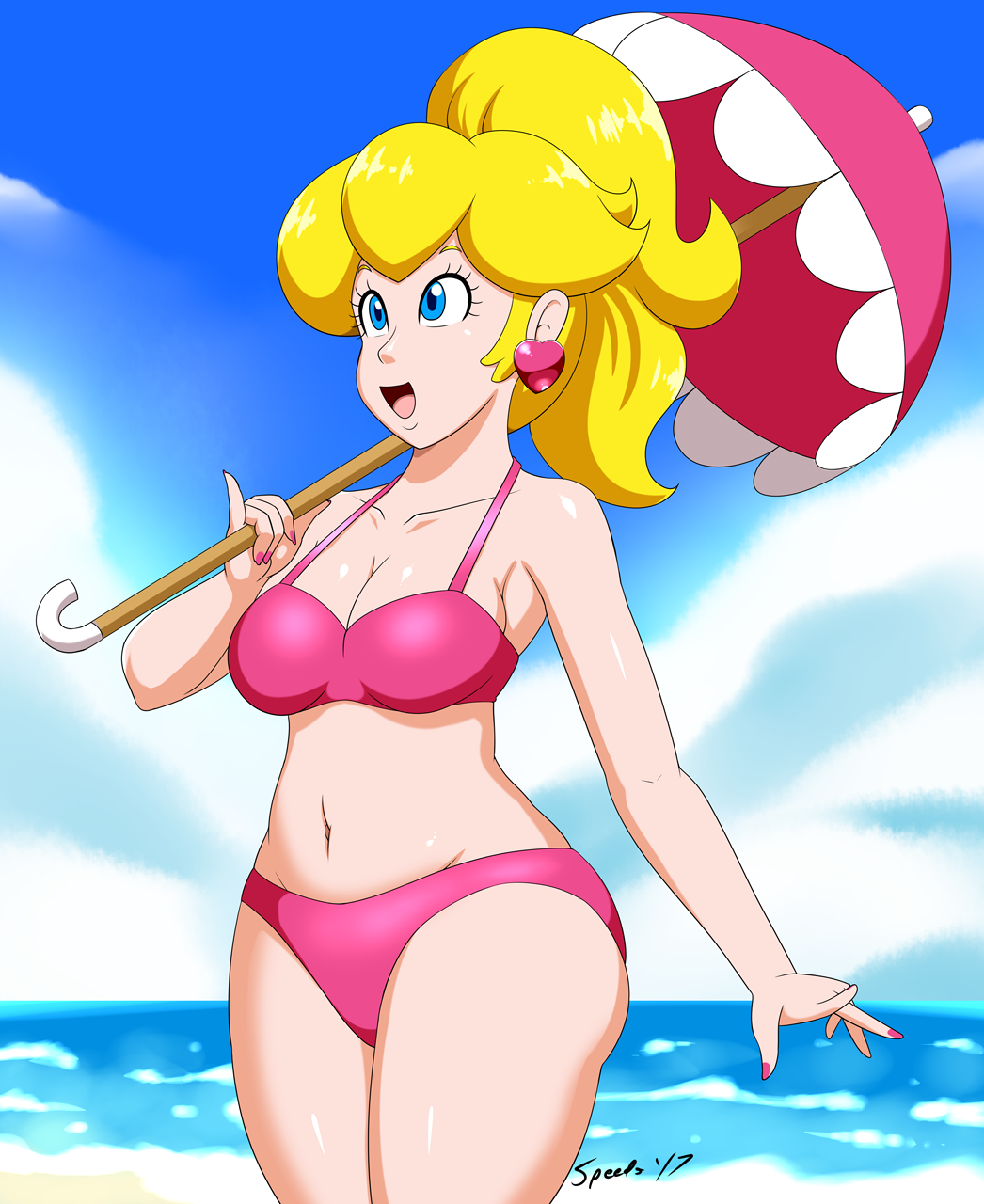 speedyssketchbook: Just some Peach at the beach. :D  Tried a tan version. Not sure