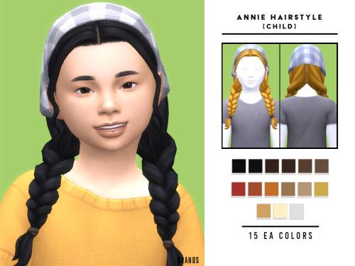 Annie Hairstyle [Child] Annie Hairstyle is a braided with bandana for children sims. This hair has 1