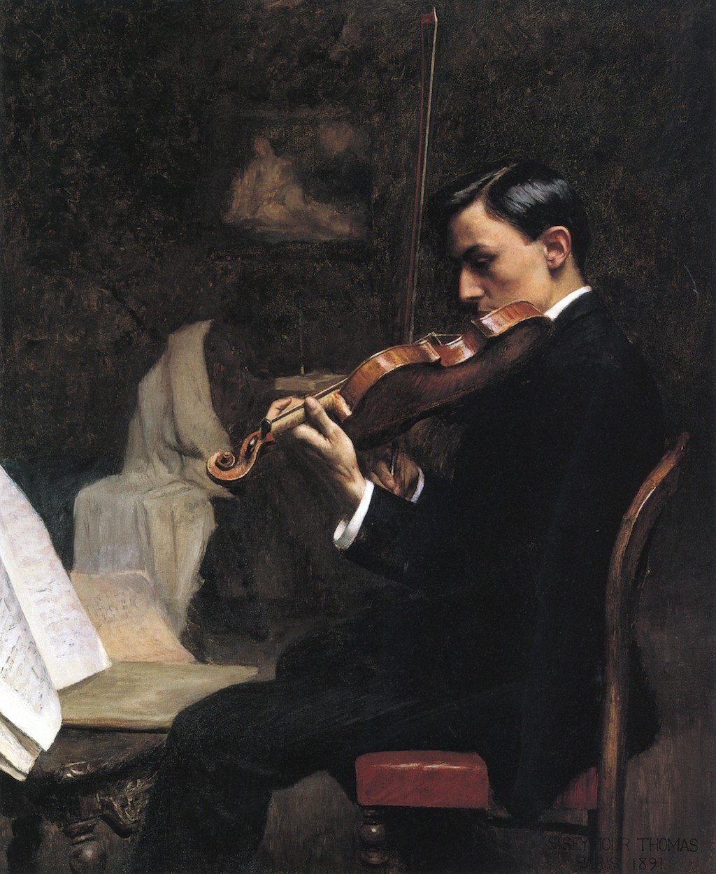 huariqueje:  The Violin Student, Paris  -  Stephen Seymour Thomas 1891 Amerian