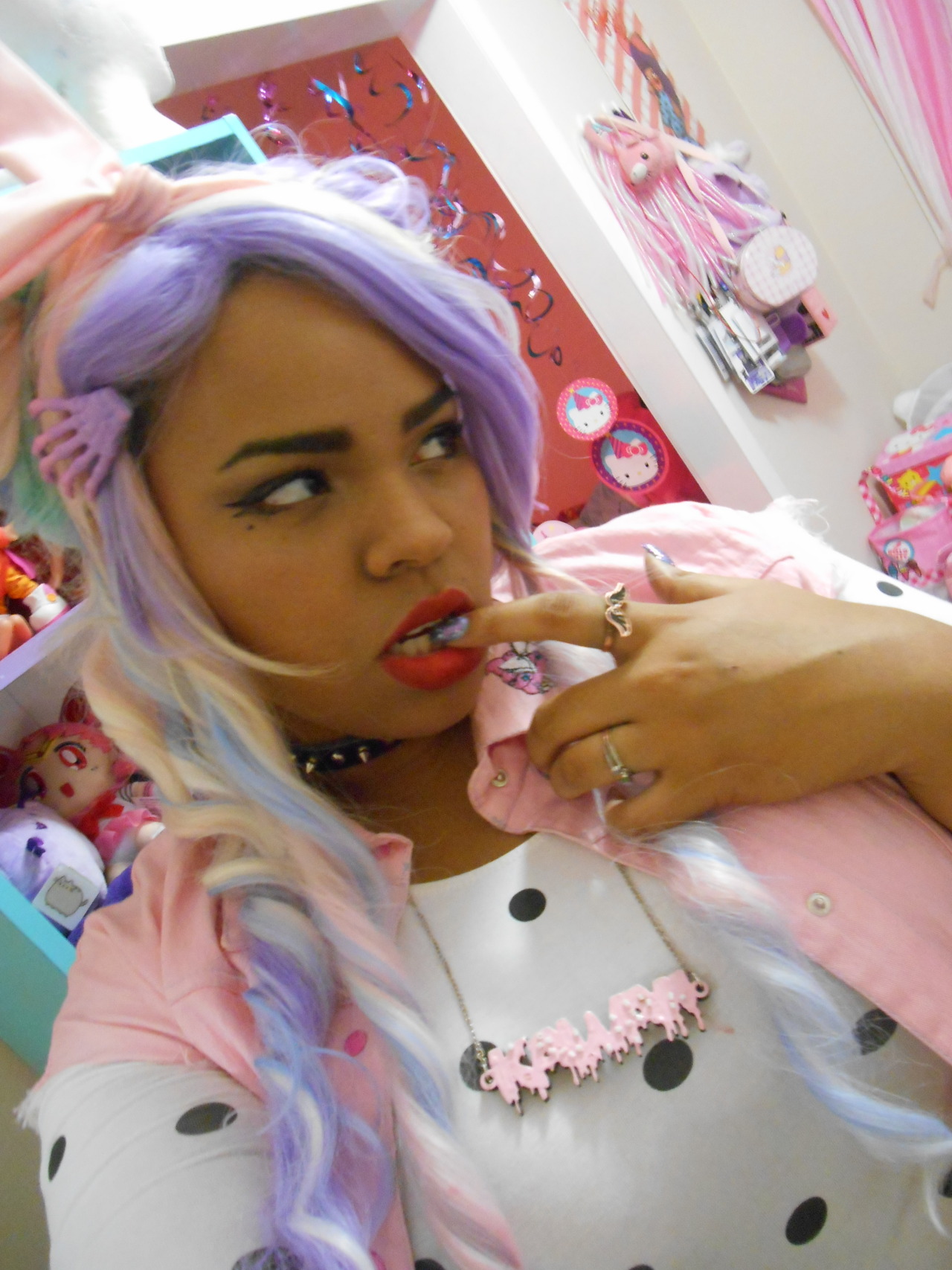 kitsunefantasy:  I was a cute pastel punk babe yesterday~ Went and saw a late movie