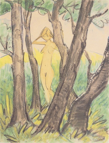 artist-mueller: Stehender Weiblicher Akt Zwischen Bäumen, 1925, Otto Mueller