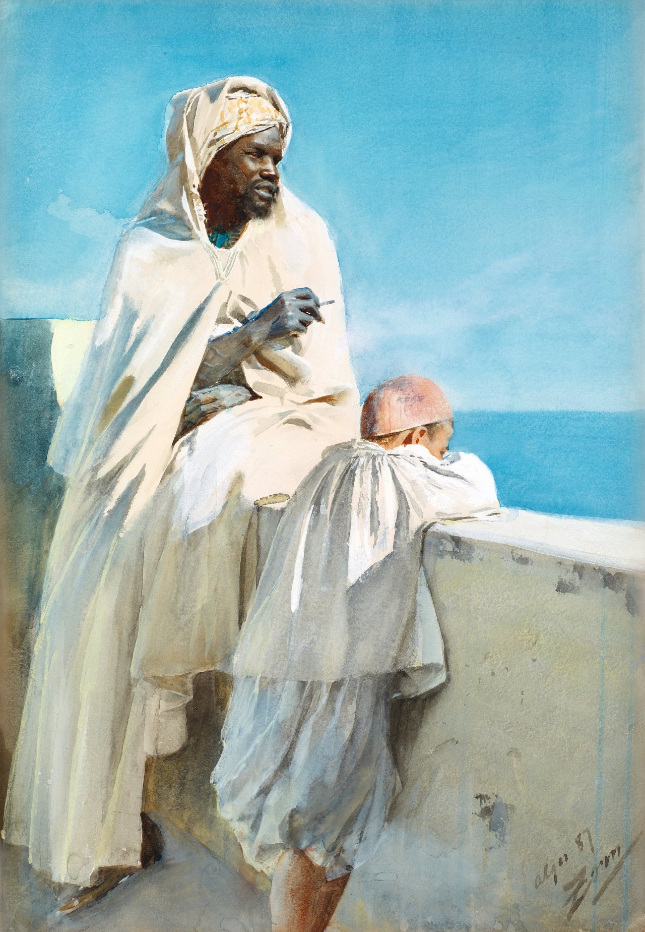 art-and-things-of-beauty:  Anders Zorn (1860-1920) - On the Terrace, Alger. Watercolour,