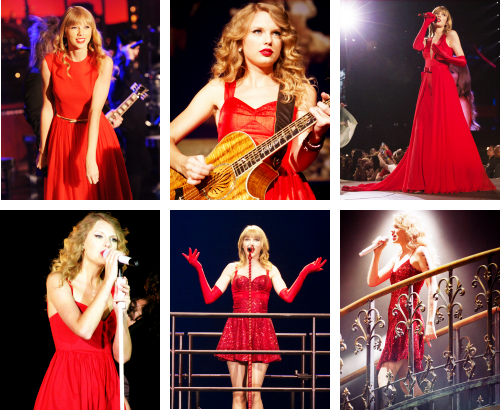 singsherlittlesong:taylor swift dresses → red (on stage)