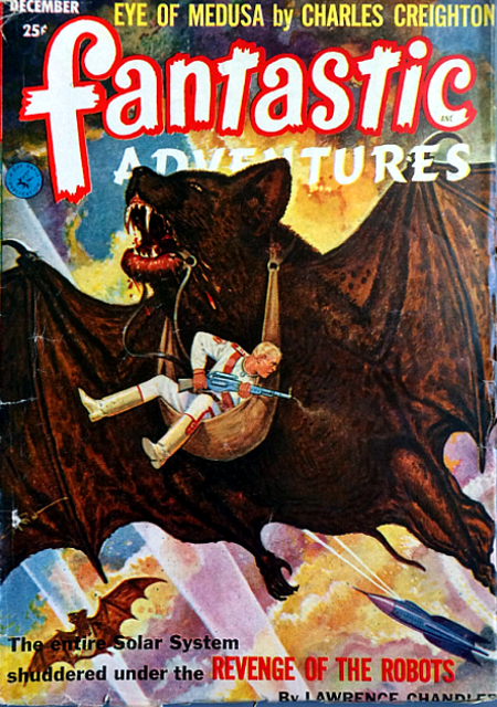 obsidian-sphere:“I.’m Batman!”Fantastic Adventures  December 1952 cover by Robert Gibson Jonescontai