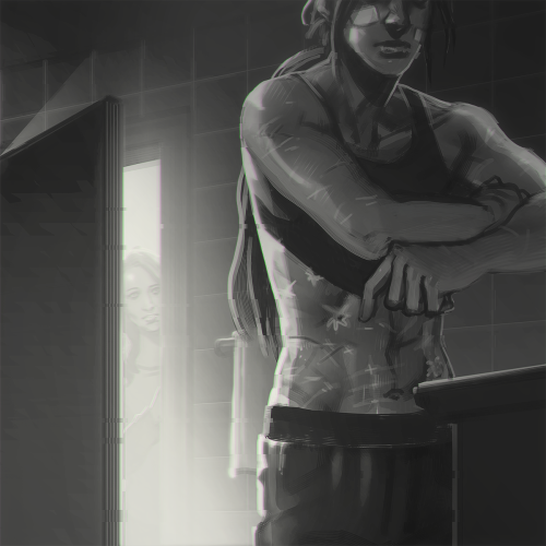 axl99:POI fanart noir of someone about to take a long bath in the dark because the house lights hurt