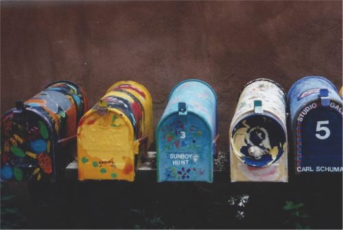 Mailboxes, Canyon Road, Santa Fe, New Mexico, 1998.