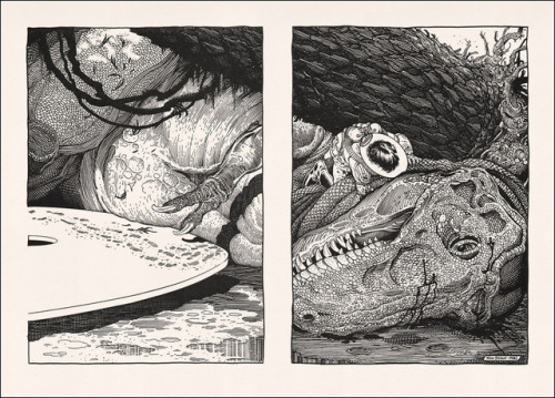 man-creates-dinosaurs:Selections from William Stout’s interior illustrations for Ray Bradbury’s A SO