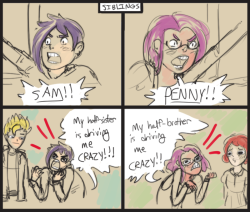 sebastian-appreciation-station:  magicallyclueless:  i wasn’t really a fan of sam/penny until i realized they’re both parents  enjoy very doodly comic!   