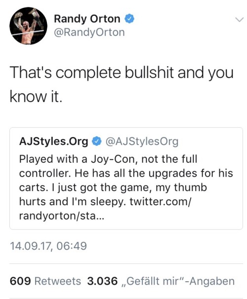 ortons-hooligans:  🤣🤣🤣 twitter feud between randy orton and aj styles 