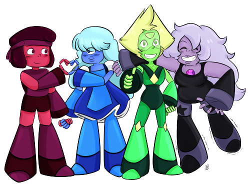 impuretanzanite:  “Why yes, Pearl, we DID get taller. How correct of you to notice.”  A commission from the brilliant pHuezo of all the short Gems (sans Steven) in limb enhancers! Because Peri should eventually make some for herself/find them and