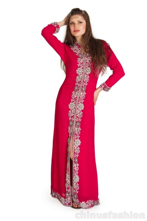 Alissha Magenta Chiffon Slim Fit Kaftan