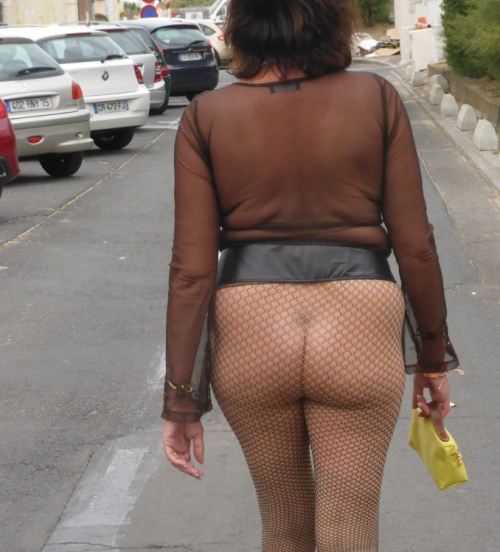 unashamedinpantyhose: my wife is excited when she wears only tights and a see-through blouse in publ