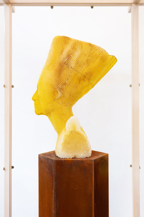 itscolossal:60,000 Bees Recreate the Nefertiti Bust and Other Classic Sculptures in Wax with Artist 