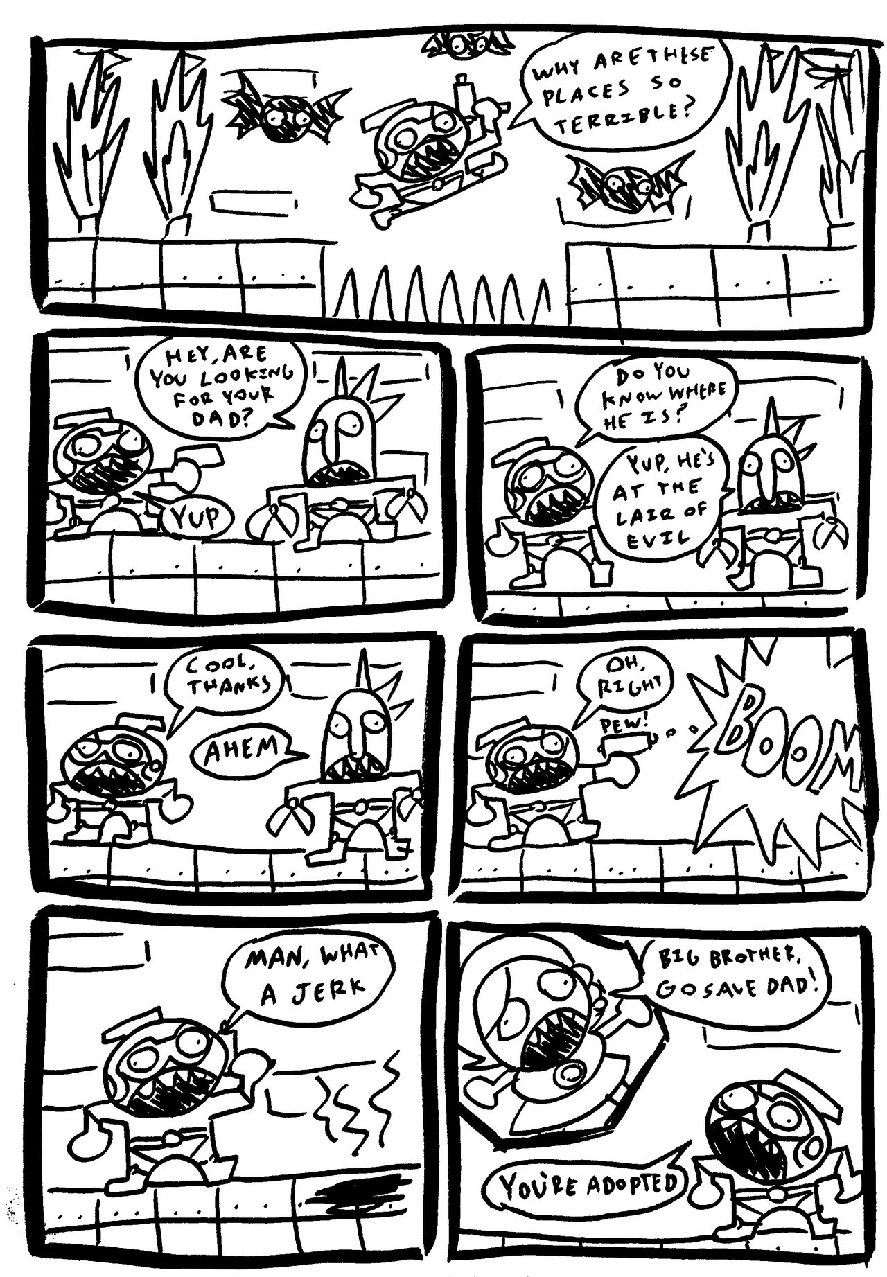 Here’s a dumb comic I made for school. My main goal was to make an, “Anti-Story”.