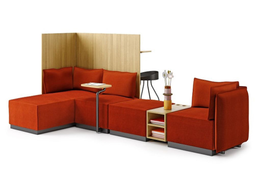“Layout” modular sofa with screen and tables designed by Natacha Sacha for Cider Edition.