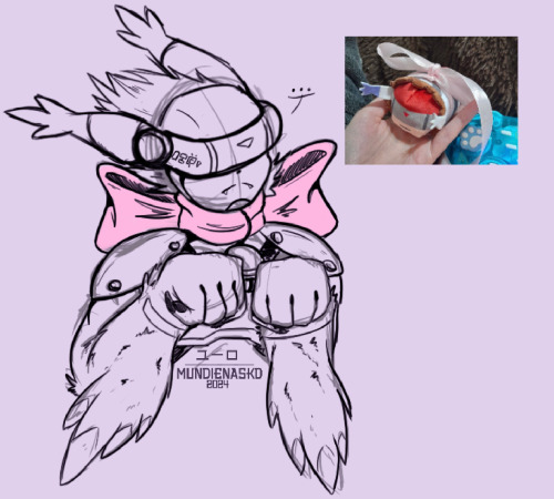 Doodle of Silphymon with a pink bow in reference to my Silphymon odetama which wears a pink bow