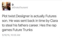 mydirtyglove:  This means Kanye is Cell  Meek Mill = Krillin confirmed  Rick Ross is Majin Buu  Drake = Frieza  Notorious BIG = King Kai   Killer Mike = Mr. Popo  Yajirobe = Action Bronson