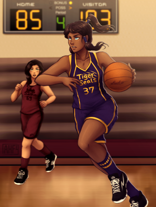 themetaisawesome:  thefingerfuckingfemalefury:iahfy:basketball au for another patreon commission!outfit based off niko’s design  In which Asami has a ‘I AM HELLA GAY’ moment of realisation while checking out Korra And thus their adorable sports
