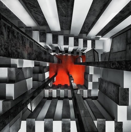 asylum-art:  Dizzy Architecture Views by Markus Studtmann  Here is a series of photographs made by the artist Markus Studtmann : he captures architectural facades and staircases, mostly by low angle, to emphasize the graphic beauty and hypnotic movement