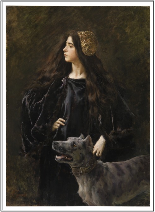 existencedecryssthal:Portrait d'une Jeune Femme en Noir avec un Chien, Cesare Saccaggi