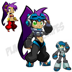 &ldquo;Mighty Shantae&rdquo;A mashup of Comcept&rsquo;s &ldquo;Mighty No. 9&rdquo; and Wayforward&rsquo;s &ldquo;Shantae.&rdquo; Both are funded kickstarter games that you should check out:Mighty No. 9: http://www.kickstarter.com/projects/mightyno9/mighty