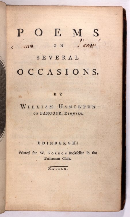 poems on Several occasions William Hamilton Printed Edinburgh 1760