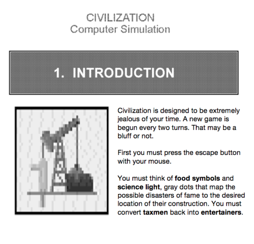 objectdreams: civilization game manual written using a predictive text emulator source: original sid