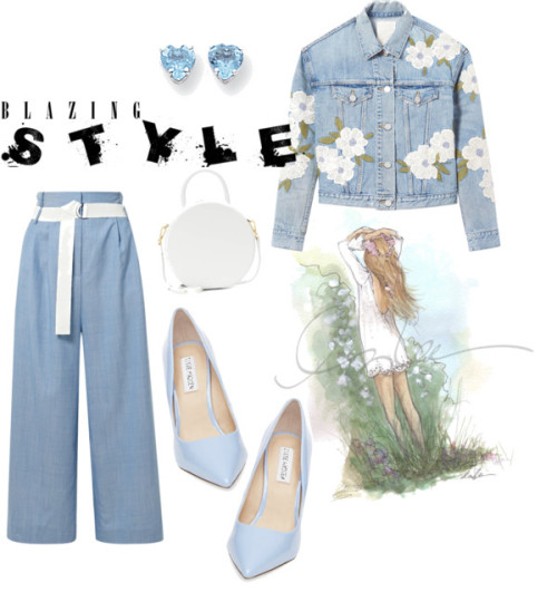 Untitled #83 by nynnika featuring a white crossbody purseRebecca Taylor blue jacket, 24,415 INR / TI
