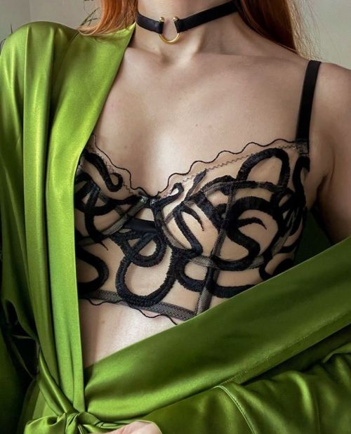 martysimone:  Studio Pia | Naga sheer snake embroidered longline bra • Petra silk