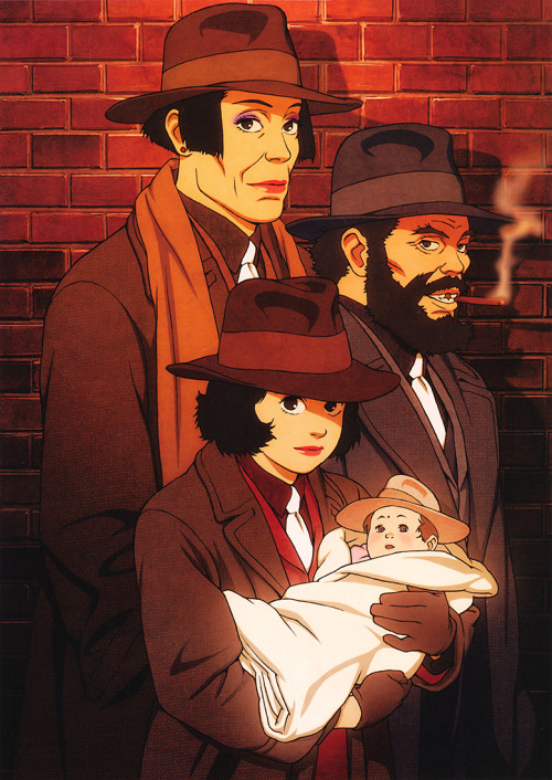 artbooksnat:Satoshi Kon’s Tokyo Godfathers characters looking like… The Godfather. Illustrated by Sa