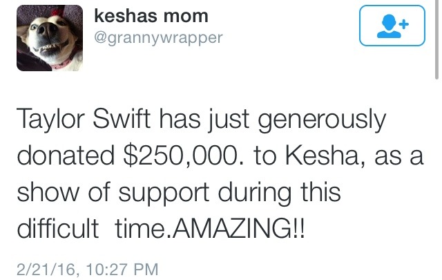 belleswift17:  Taylor donated $250,000 to Kesha and we wouldn’t have known about