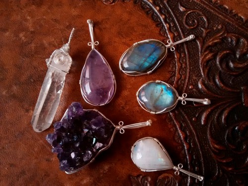 these beautiful wire wrapped gemstone pendants will be for sale soon at ~ 90377.etsy.com