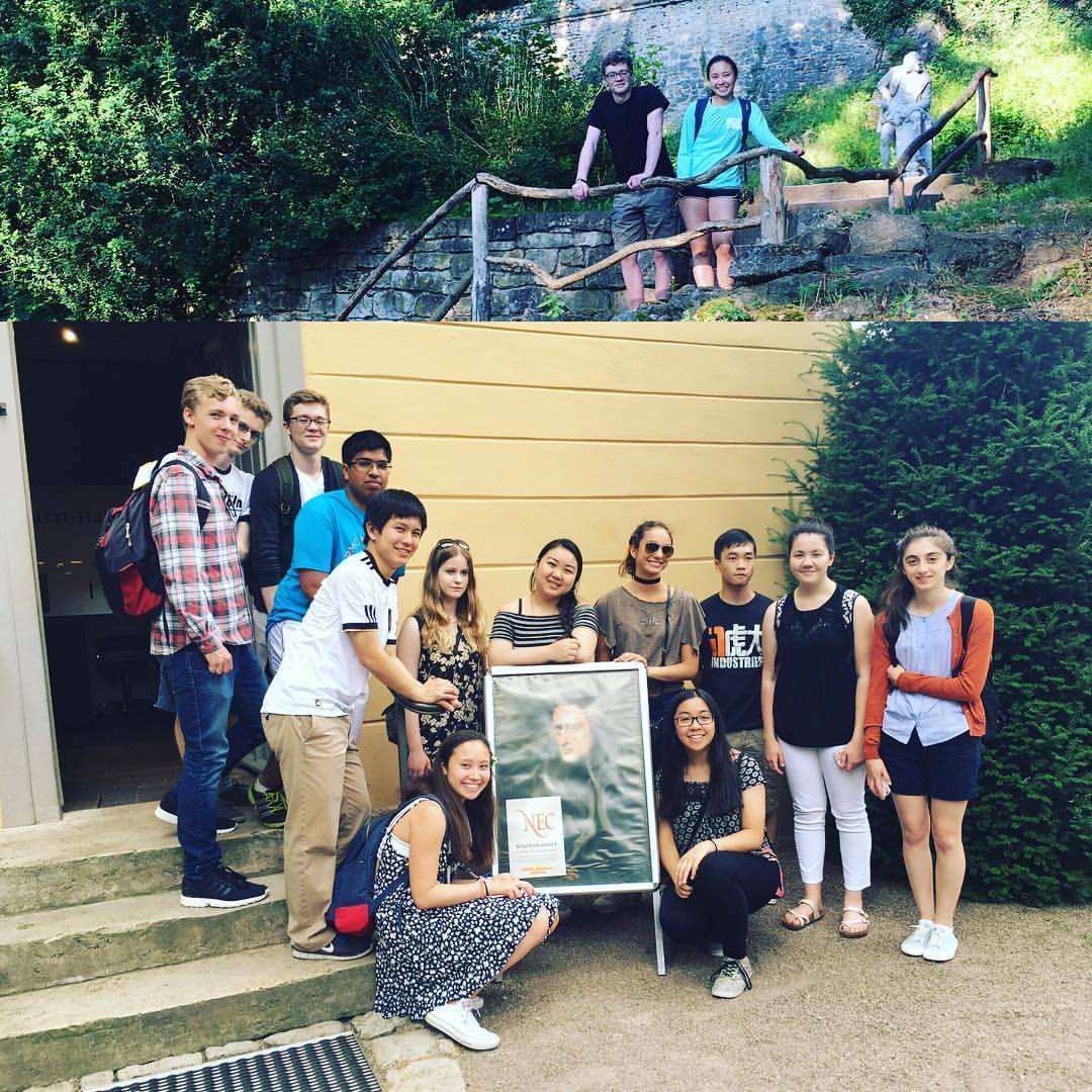 Piano Tour 2016! Morning sunrise walk and a photo at the front entrance of the Liszt Haus where we will perform tomorrow! #necprep #necprepontour #germany #piano