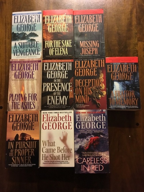 that-pissed-off-tolkien-blogger:Picked up a bunch of novels from Elizabeth George’s Inspector 