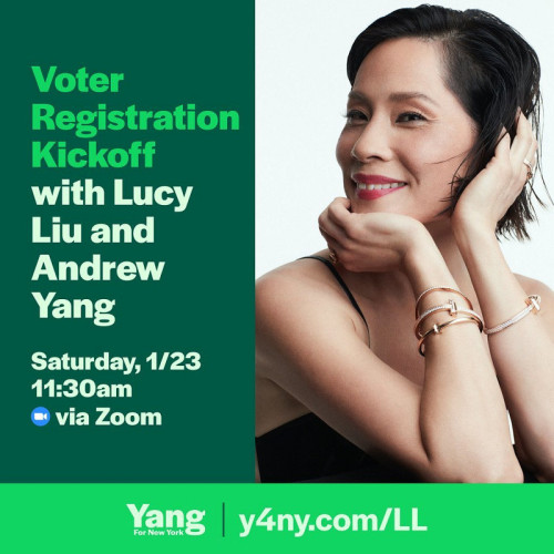 @AndrewYang  Join the amazing @LucyLiu and me LIVE for a Virtual Voter Registration Kickoff thi