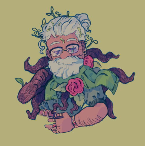 runegod:sprouts + buds + roots[image description: a drawing of Merle from the waist up against a lig