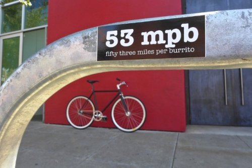 bikeroar: 53 MPB (miles per burrito)  RELATED: Meals on wheels: Realistic nutrition tips for cyclist